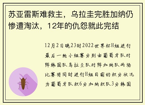 苏亚雷斯难救主，乌拉圭完胜加纳仍惨遭淘汰，12年的仇怨就此完结
